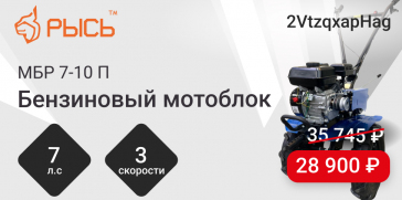 Мотоблок бензиновый Рысь МБР 7-10 П всего за 28 900 рублей!